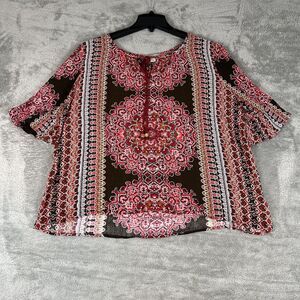 Live & Let Live Woman’s Plus Size 1X Tunic‎ Boho Artsy Top  Beads Bell Sleeves
